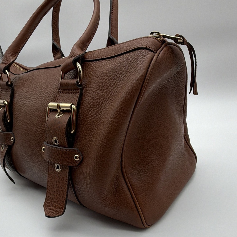 Longchamp Kate Moss Brown Zip Satchel Zebra Lining Gold Hardware Inner Pockets - Picture 4 of 7